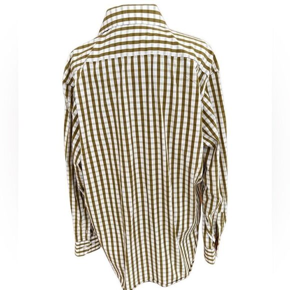 ALFRED DUNHILL Slim Fit olive green/white plaid 100% cotton shirt , size XXXL. - Picture 2 of 6